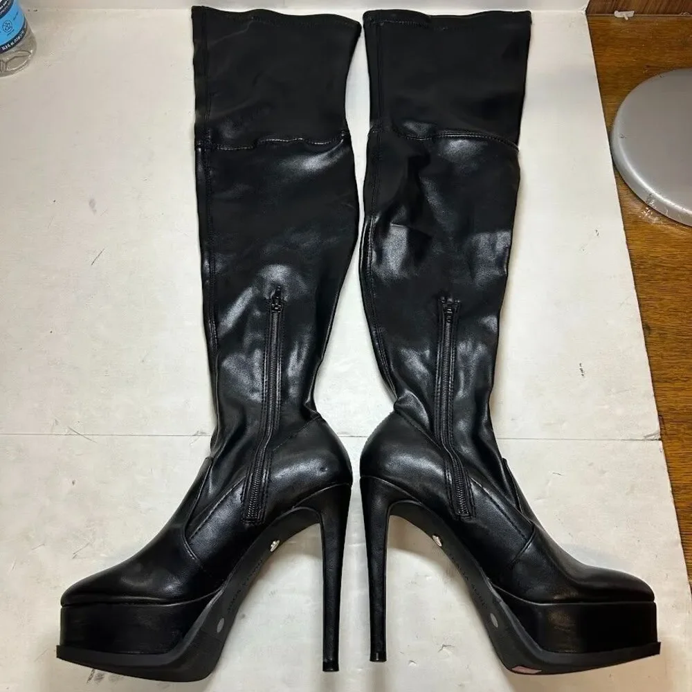 Thalia Sodi Womens 5.5 M Black Silena Zip Up Over The Knee Boots DISPLAY QH3